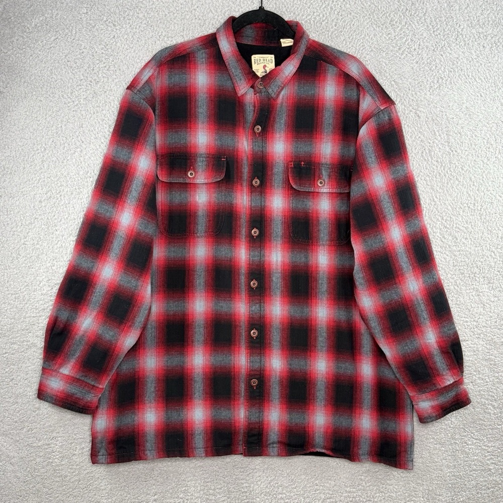RedHead Flannel Jacket Shacket Shirt Fleece Lined Red Plaid Button Mens XL